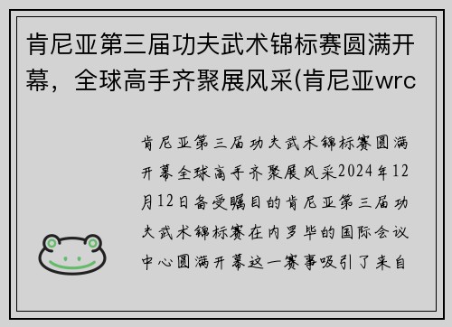 肯尼亚第三届功夫武术锦标赛圆满开幕，全球高手齐聚展风采(肯尼亚wrc)