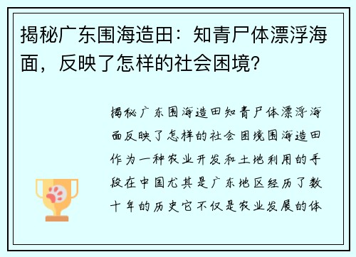 揭秘广东围海造田：知青尸体漂浮海面，反映了怎样的社会困境？