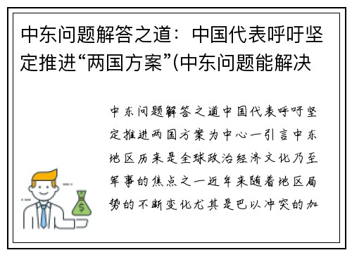 中东问题解答之道：中国代表呼吁坚定推进“两国方案”(中东问题能解决吗)