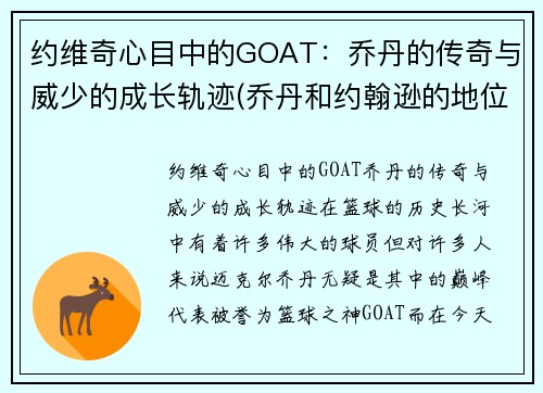 约维奇心目中的GOAT：乔丹的传奇与威少的成长轨迹(乔丹和约翰逊的地位)